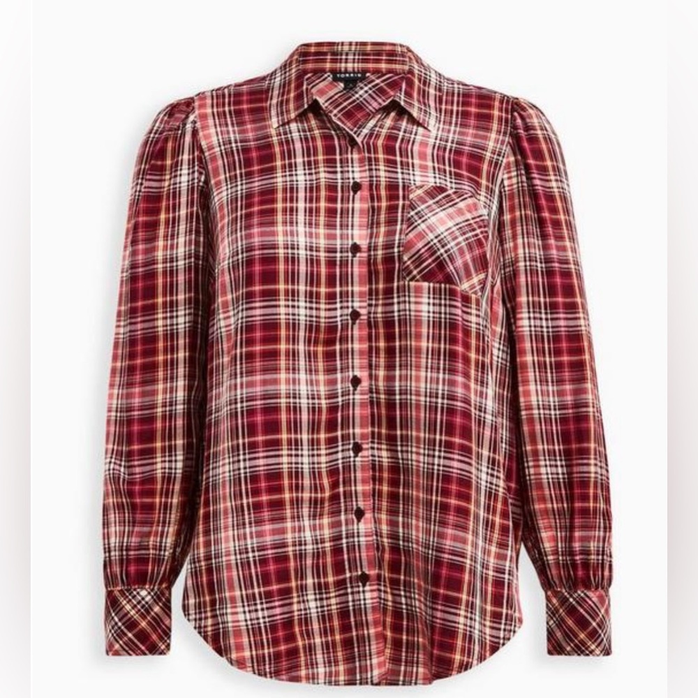 Torrid Puff Sleeve Shirt - Twill Plaid Purple